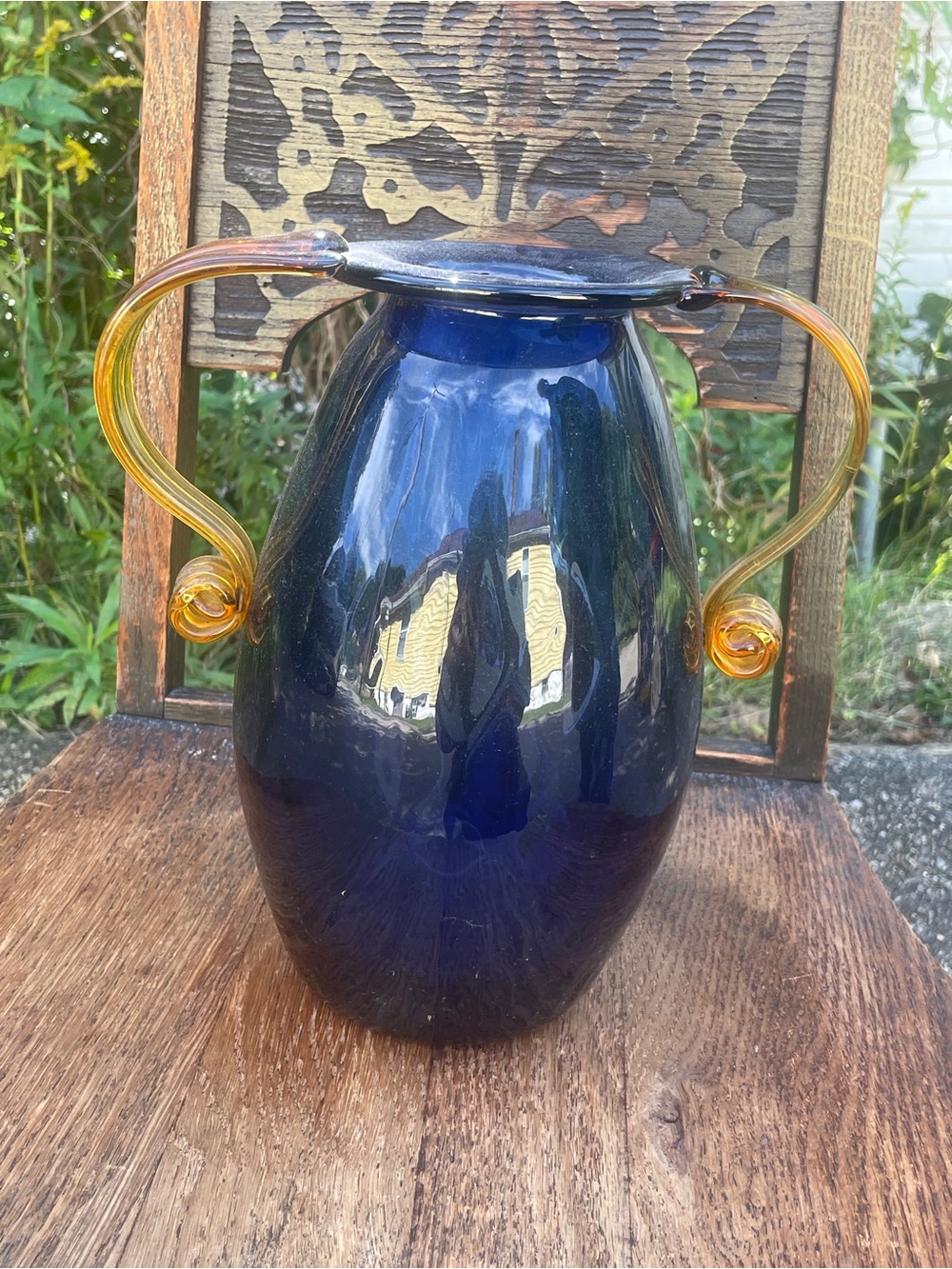 Beautiful Vintage BLENKO Handmade Art Glass Vase 10" Purple Yellow!